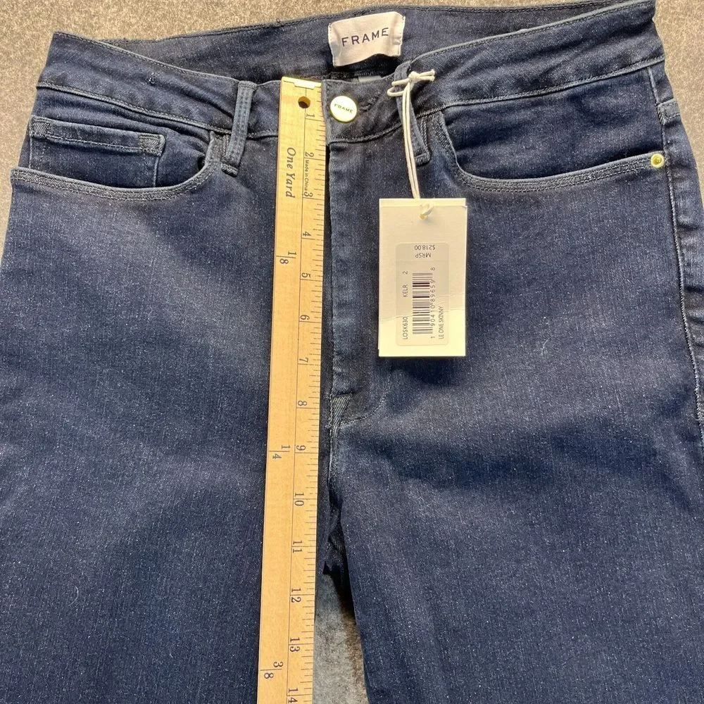 NEW Frame Jeans Women's 2 Le One Skinny Mid Rise Dark Blue Stretch Denim‎